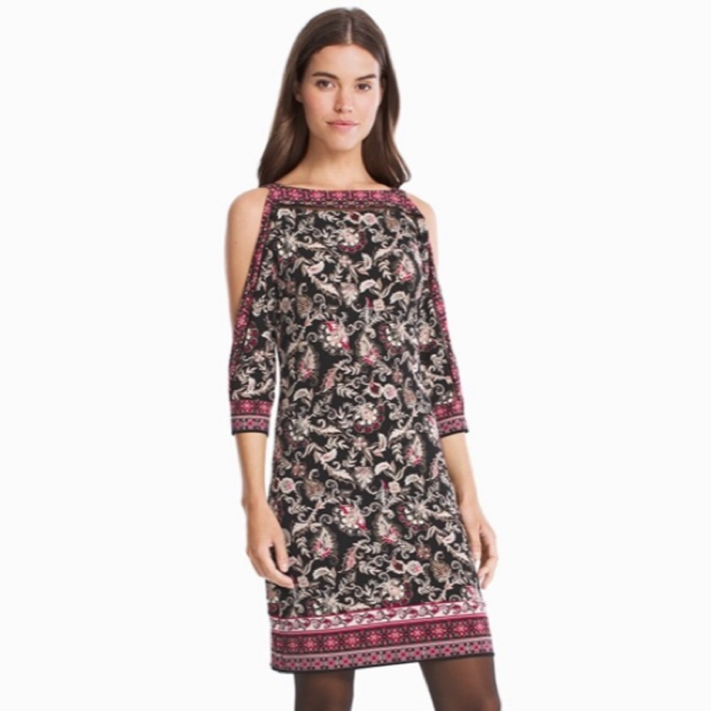 White House Black Market Slit-Sleeve Printed Knit Shift Dress